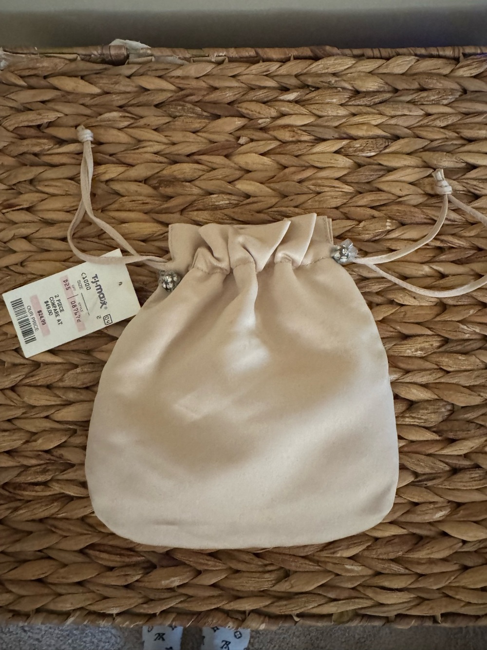 Satin Drawstring Pouch / Bridal Dolly Bag - Nude/Ivory